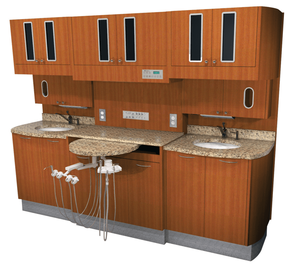 D-66CM3 Left-Right Rear Treatment Console with Dual Sinks and optional BDS-2563 Assistant's Instrumentation