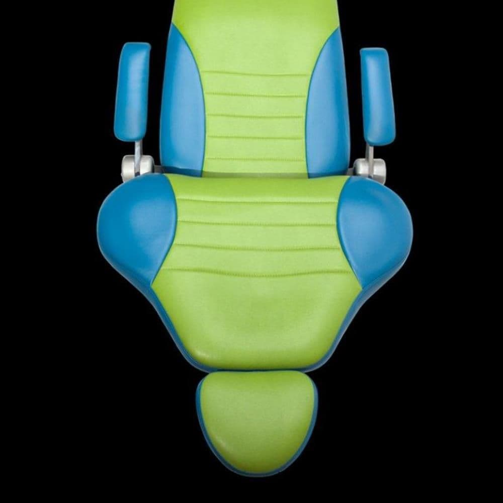 3900 Chair: Arctic Silver Powder Coat with Dual color Plush Upholstery: Inside-UL Brissa Apple Green,Outside - UL Pro Blueberry (Overhead View)